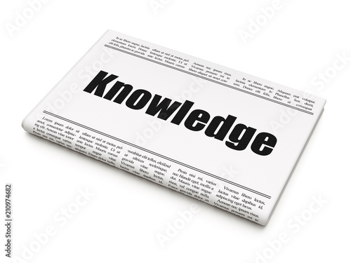 Learning concept: newspaper headline Knowledge on White background, 3D rendering