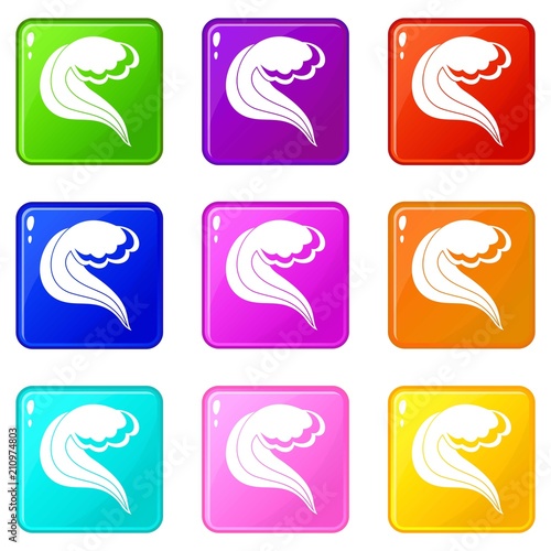 Ocean or sea wave icons of 9 color set isolated vector illustration