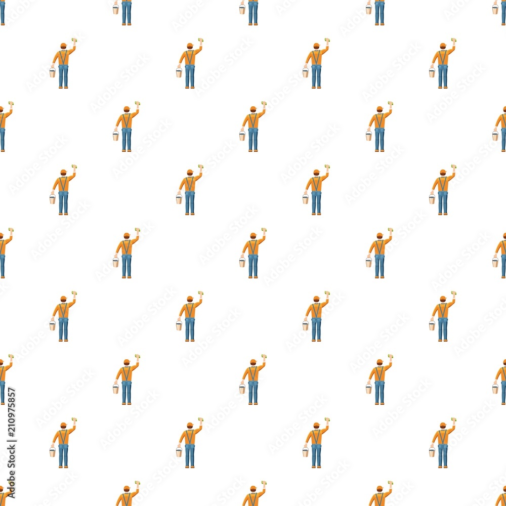 Man cleaning with bucket and sponge back view pattern seamless repeat in cartoon style vector illustration Man cleaning with bucket and sponge back view pattern seamless repeat in cartoon style vector illustration