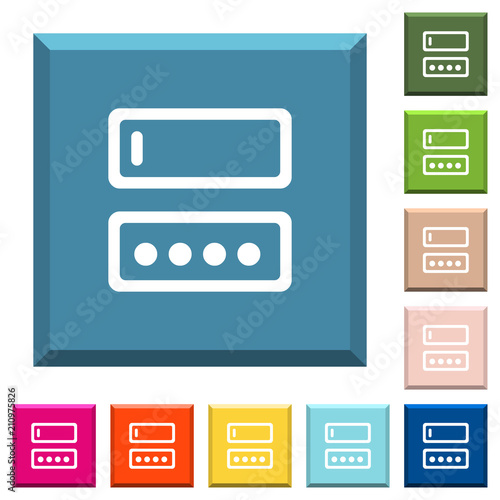 Entering login name and password white icons on edged square buttons