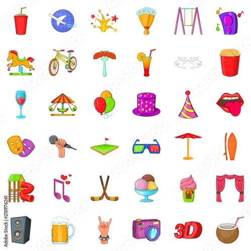 Amusement park icons set. Cartoon style of 36 amusement park vector icons for web isolated on white background
