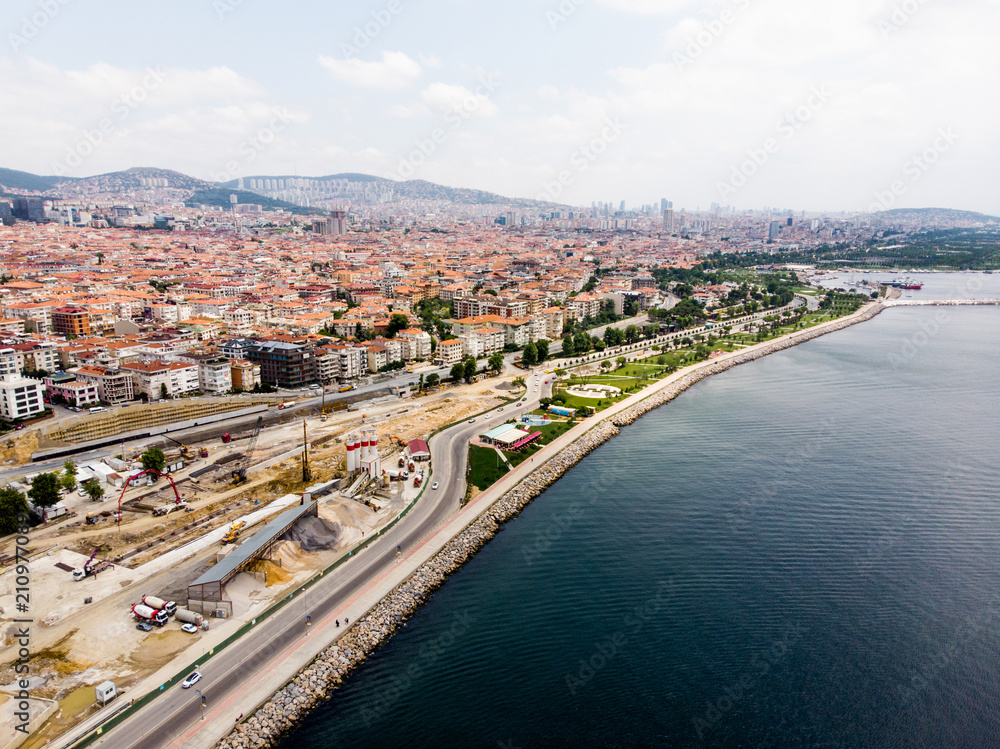 Aerial Drone View of Bostanci / Istanbul Seaside
