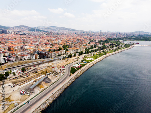 Aerial Drone View of Bostanci   Istanbul Seaside