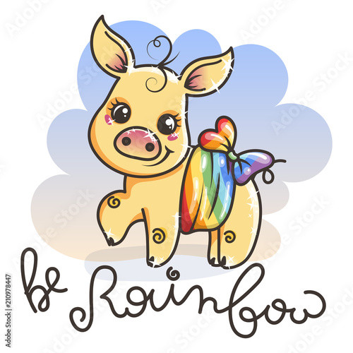 Dekoracja na wymiar  greeting-card-with-cute-golden-cartoon-pig