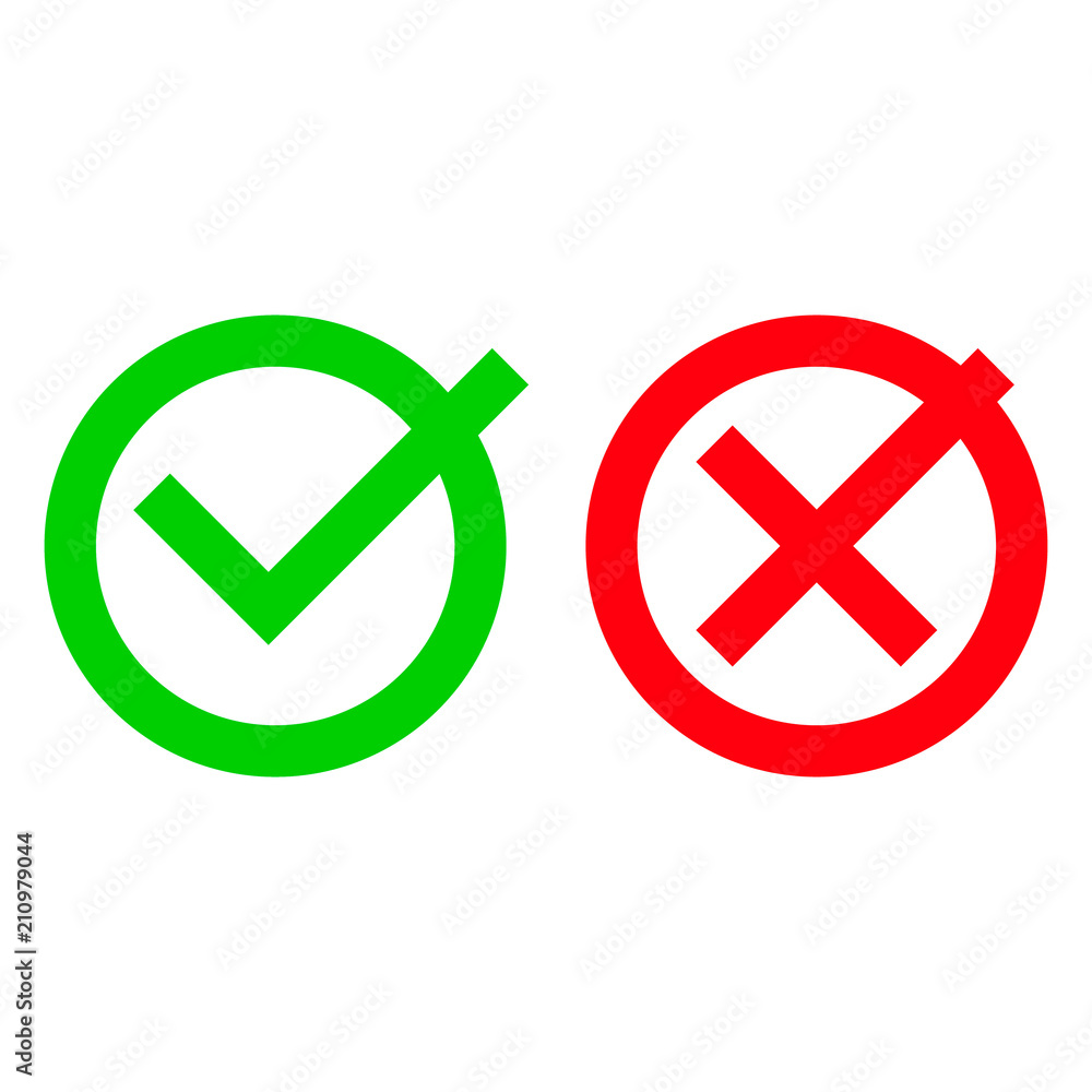 Tick and red checkmark vector icons for checkbox symbols in cricles Tick and red checkmark vector icons for checkbox symbols in cricles