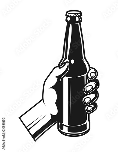 Vintage hand holding beer bottle