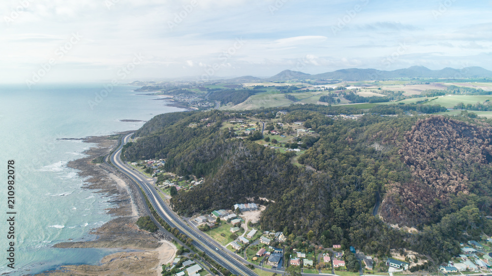 Aerial View of Road Along Coast , Tasmania