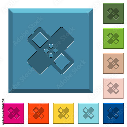 Band aid engraved icons on edged square buttons
