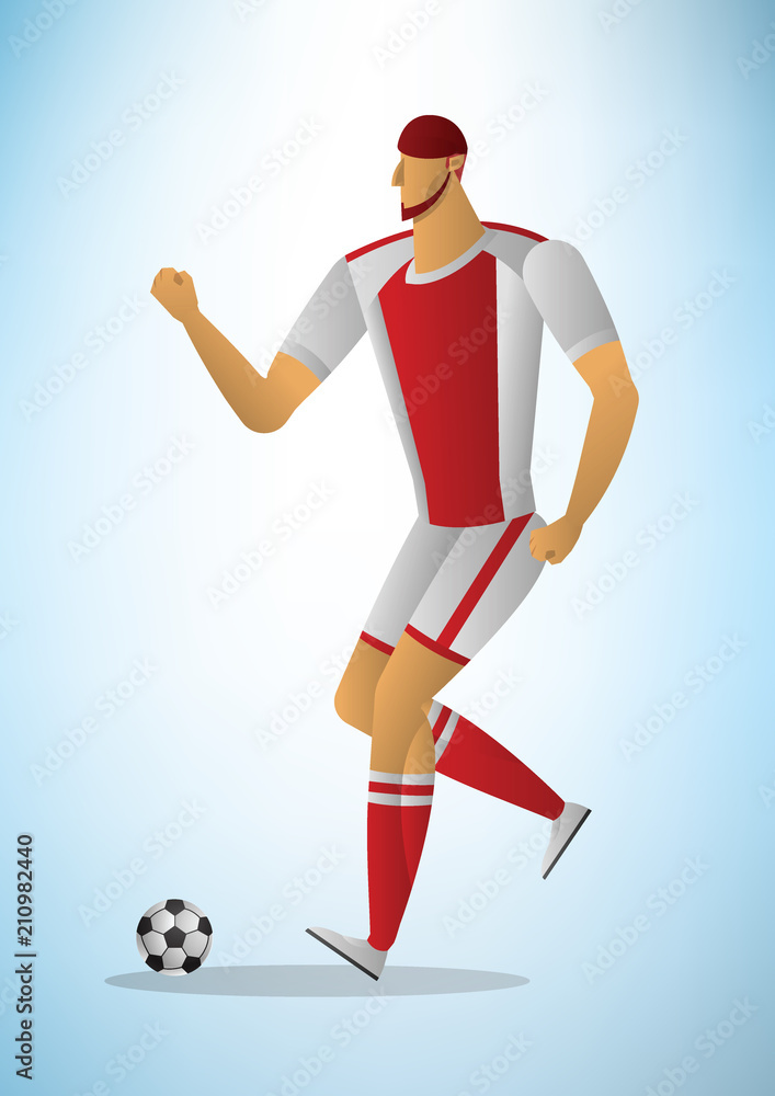 Abstract vector illustration of football player in action the ball