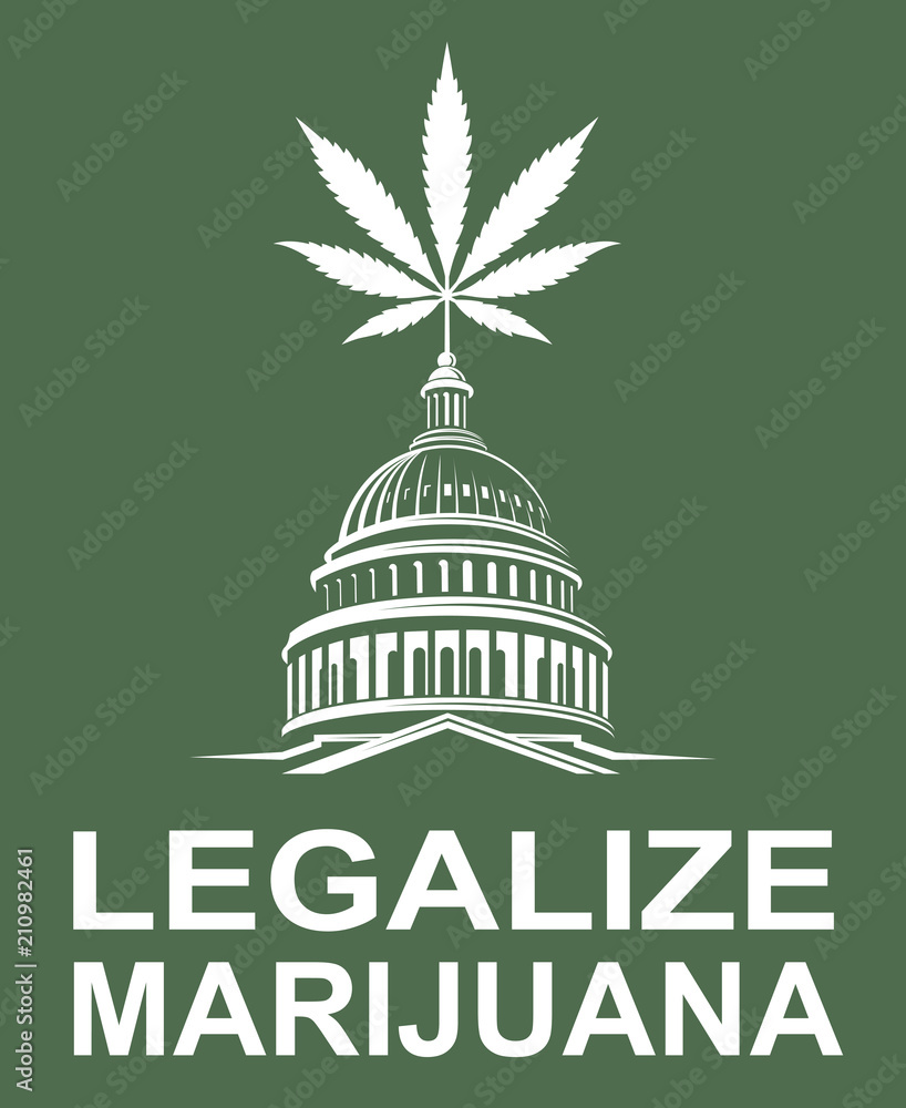 illustration of marijuana or cannabis leaf on capitol building