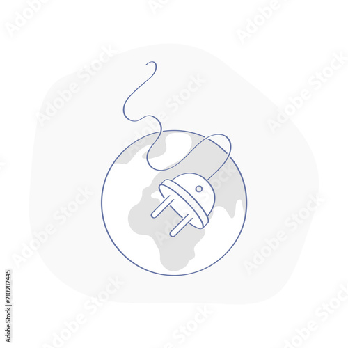 The planet is disconnected from the electrical outlet. Error page, 404 icon, offline, lack of electricity, internet problems, the connection is broken or Earth Day