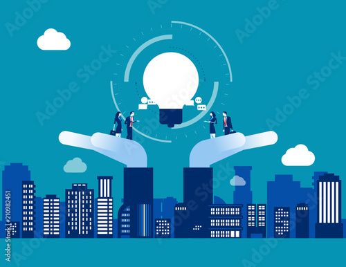 Business people impulse and analizy. Concept business vector illustration. Flat design style. Meeting and Talking, Brainstorm.