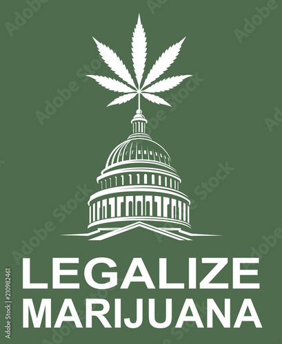 illustration of marijuana or cannabis leaf on capitol building