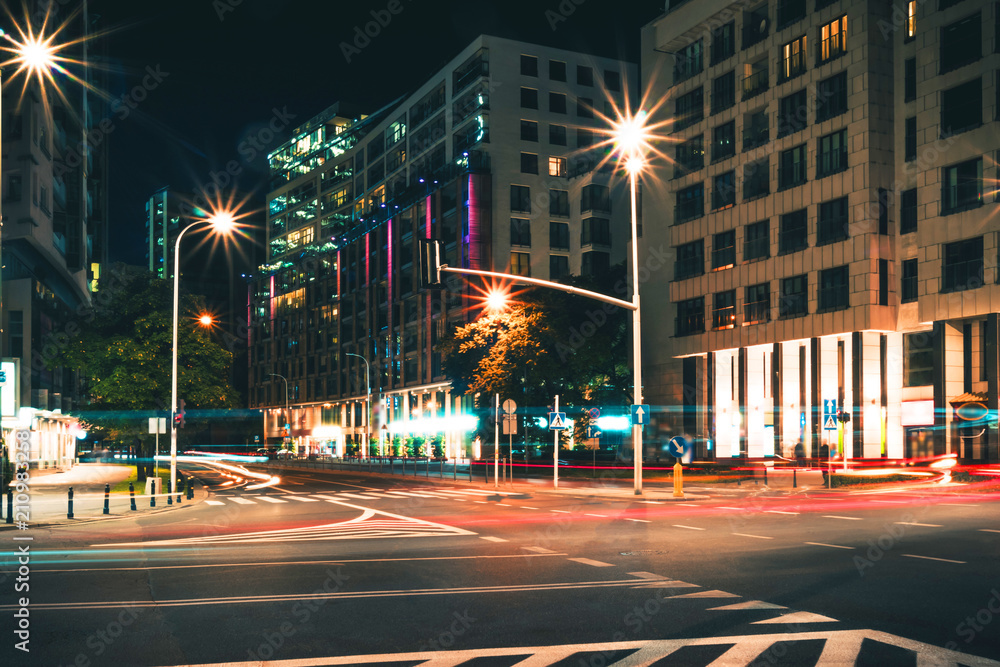 Fototapeta premium night street in the background of modern buildings