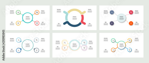 Business infographics. Organization charts with 4 options. Vector templates.