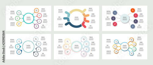 Business infographics. Organization charts with 7 options. Vector templates.