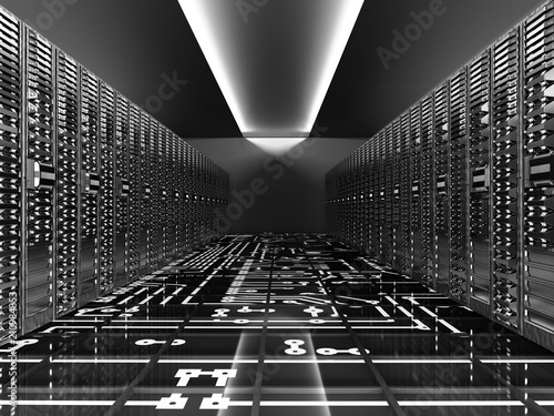 Server room in datacenter Hosting services 3d render