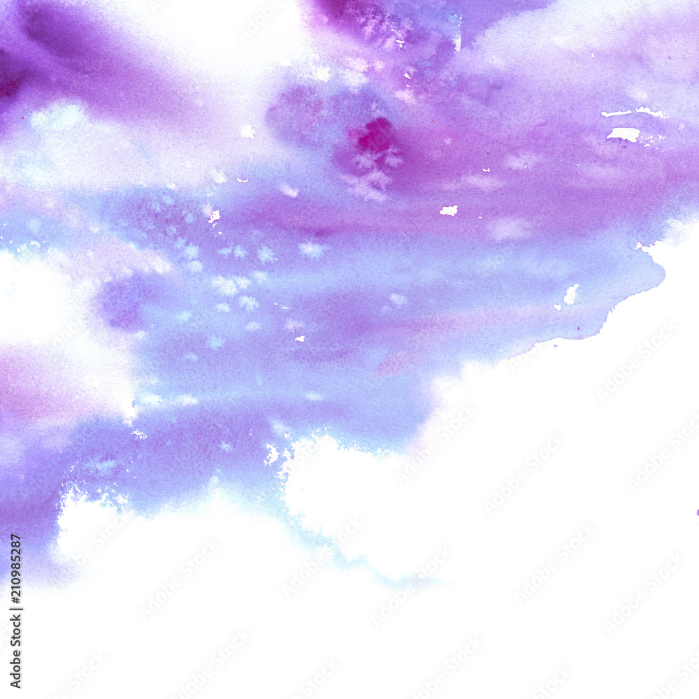 Watercolor abstract background. Hand painted blue and pink color splashing on white paper. Close up artistic texture