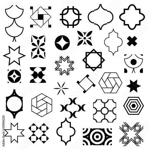 Typical abstract symbols in ornamental arabic style. Vector set of logo design templates. Vector, illustration.
