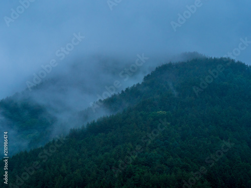 Japanese Highlands around Mount Fuji covered by fog