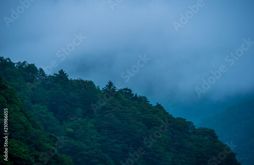The Japanese Highlands around Mount Fuji in the mist