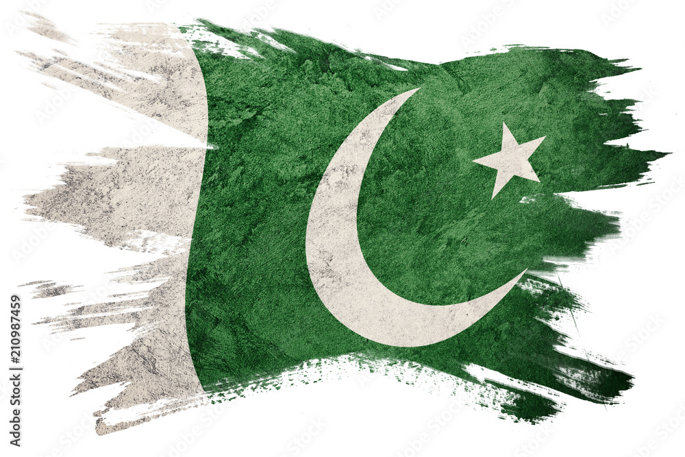 Grunge Pakistan flag. Pakistan flag with grunge texture. Brush stroke. - obrazy, fototapety, plakaty 