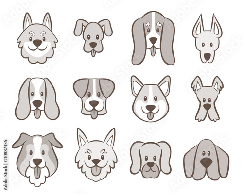 Wallpaper Mural Hand drawn dog faces collection. Avatar icon set isolated on white. Vector illustration. Torontodigital.ca