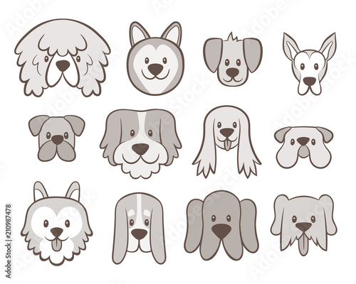 Wallpaper Mural Hand drawn dog faces collection. Avatar icon set isolated on white. Vector illustration. Torontodigital.ca