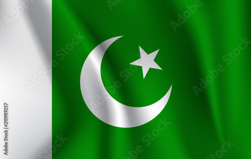 Flag of Pakistan. Realistic waving flag of Islamic Republic of Pakistan. Fabric textured flowing flag of Pakistan.