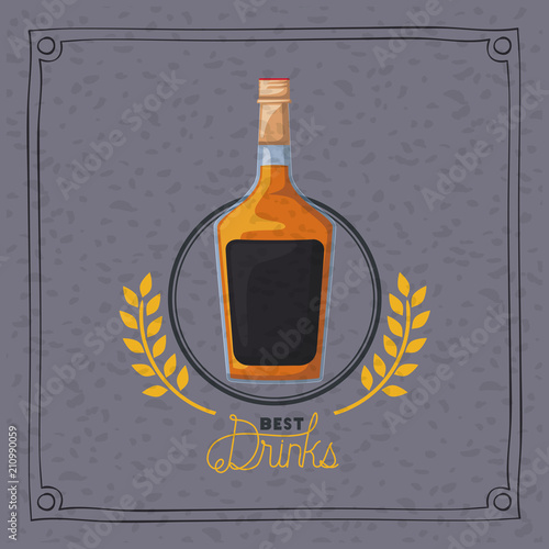 best drink bottle liquor frame vector illustration design