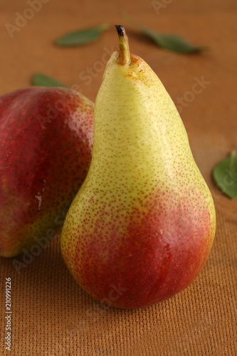 Fresh ripe organic pears on rustic wooden table