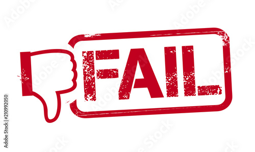 Vector illustration of the word Fail in red ink stamp with thumb down symbol photo