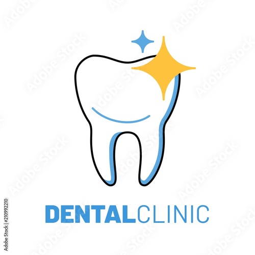 Dental clinic isolated logo with white tooth. Professional dental medicine. Dentistry corporate identity in line art style. Stomatology check up and oral hygiene, whitening and treatment vector