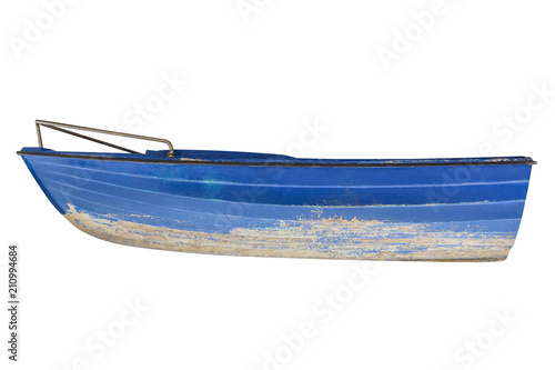 blue wooden fishing boat isolated on white background