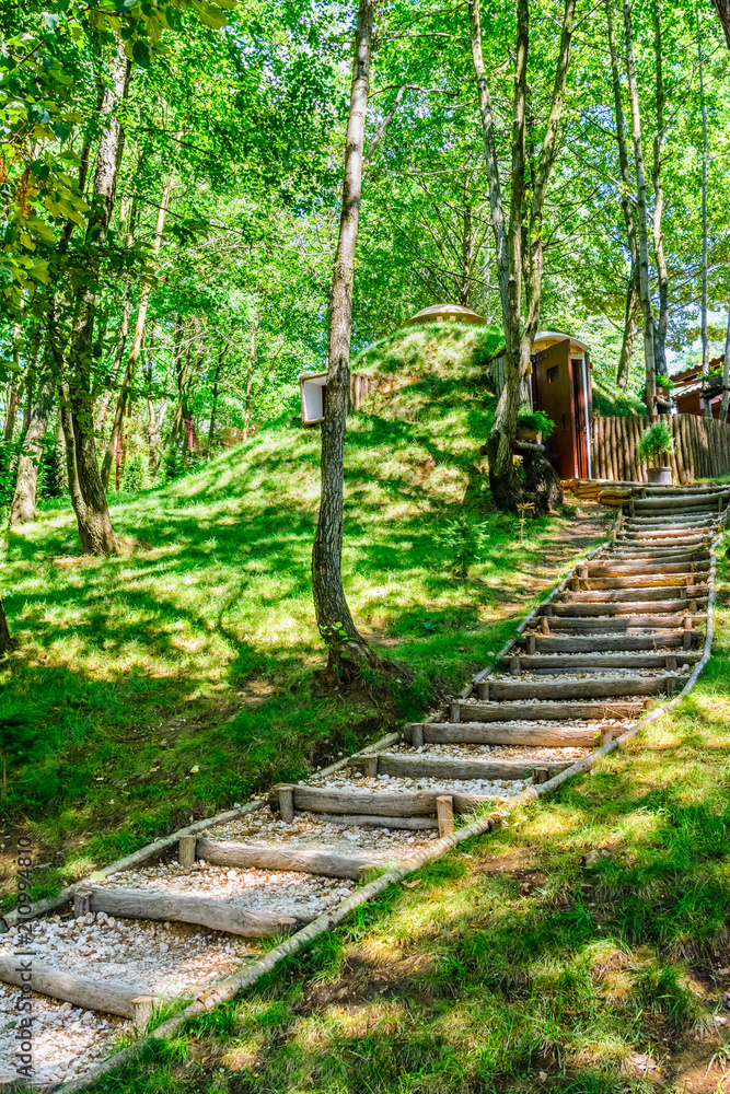 Sinca Veche, Fagaras, Romania - Path through the woods to the an Sinca Veche, Fagaras, Romania - Path through the woods to the an