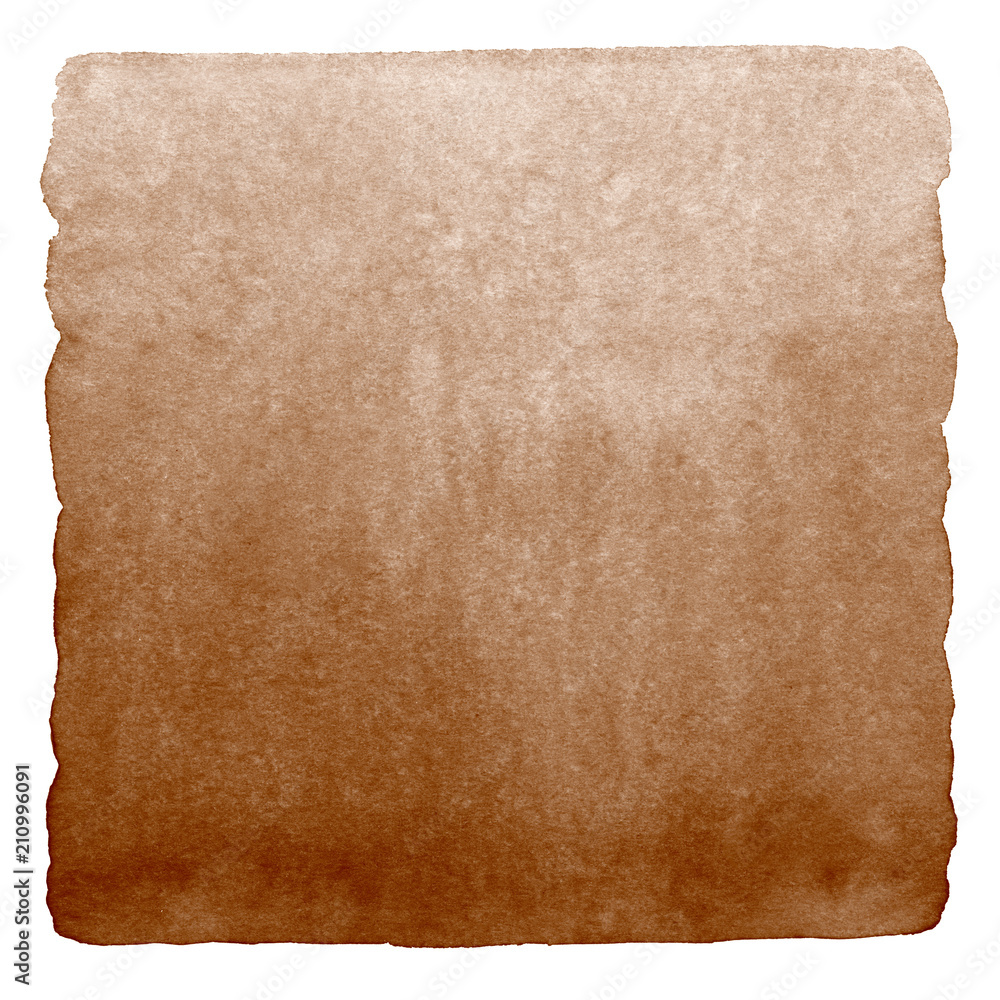 Brown, coffee watercolor gradient background isolated on white. Chocolate, hazel color aquarelle background. Watercolour stains template with rounded edges. Square shape. Hand drawn painted texture. - obrazy, fototapety, plakaty 