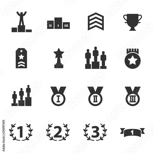 Ranking and achievement, monochrome icons set.