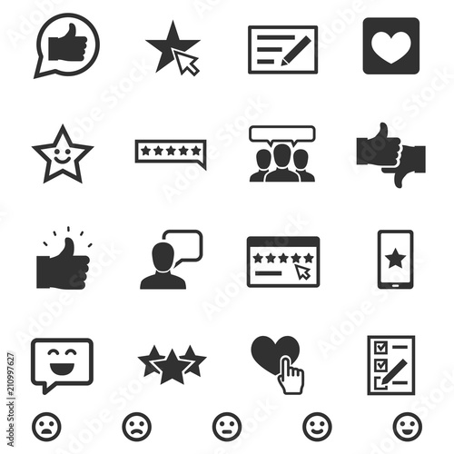 Customer testimonials, monochrome icons set. Testimonials, evaluation and feedback of a social network user, simple symbols collection