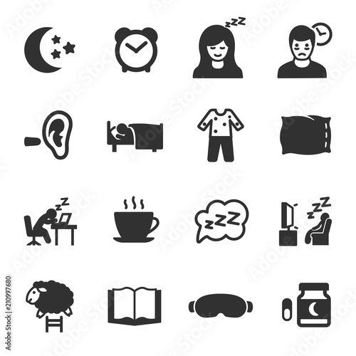 Sleep, monochrome icons set.