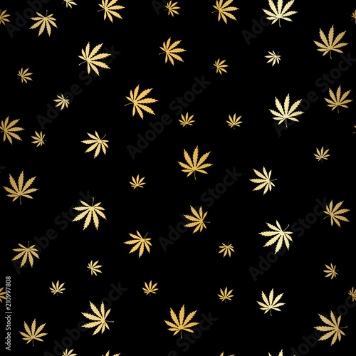 Gold marijuana background leaf pattern repeat seamless repeats. Marijuana leaf background herb narcotic textile pattern. Different vector patterns. eps 10