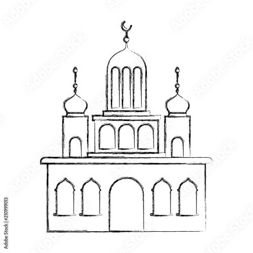 arabic castle tower with moon vector illustration design