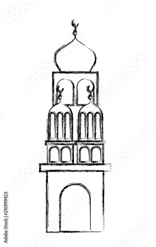 arabic castle tower with moon vector illustration design