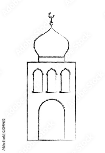 arabic castle tower with moon vector illustration design