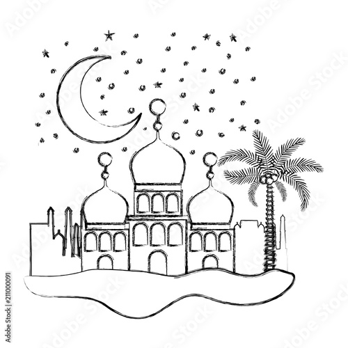 arabic castles in the night scene vector illustration design