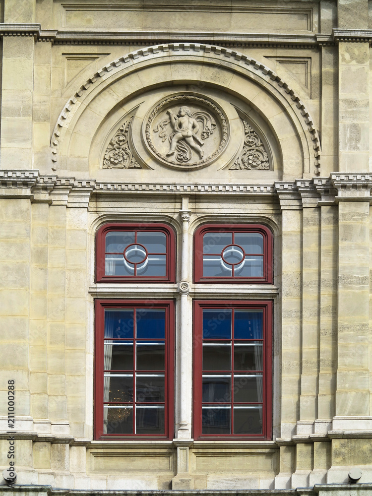 Architecture and windows of ancient renaissance style classical building  facade