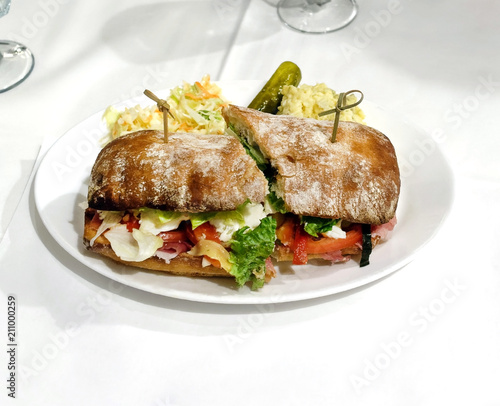 Prosciutto deli sandwich on fresh ciabatta. 