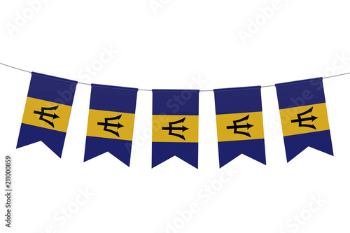Barbados national flag festive bunting against a plain white background. 3D Rendering