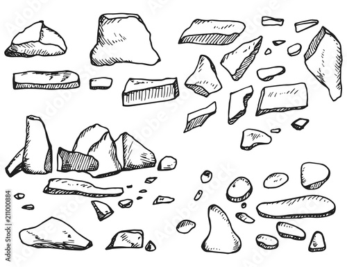 stones cobblestones pieces of a tale set of vector sketch icons. isolated