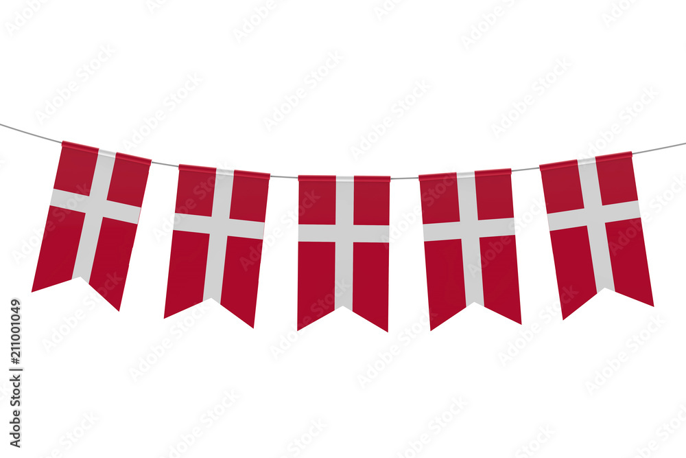 Denmark national flag festive bunting against a plain white background. 3D Rendering Denmark national flag festive bunting against a plain white background. 3D Rendering
