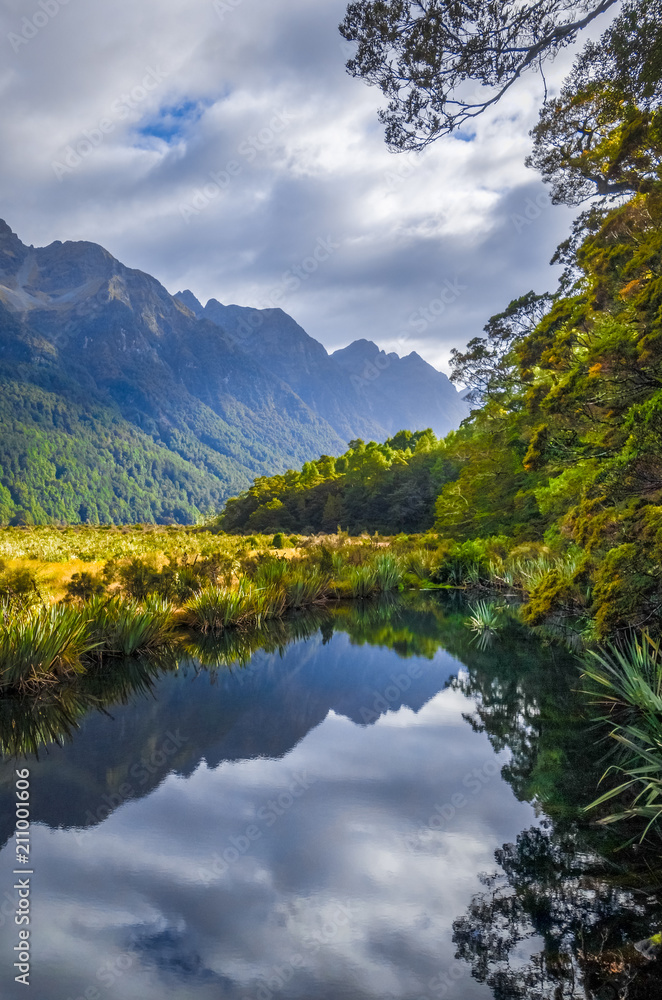 Lake in Fiordland national park, New Zealand